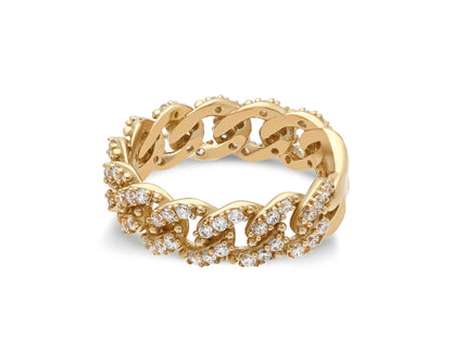 14k Gold Diamond Curb Chain Ring – Bold Pavé Statement Band
