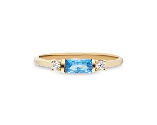 Baguette Aquamarine Ring in 14k Solid Gold