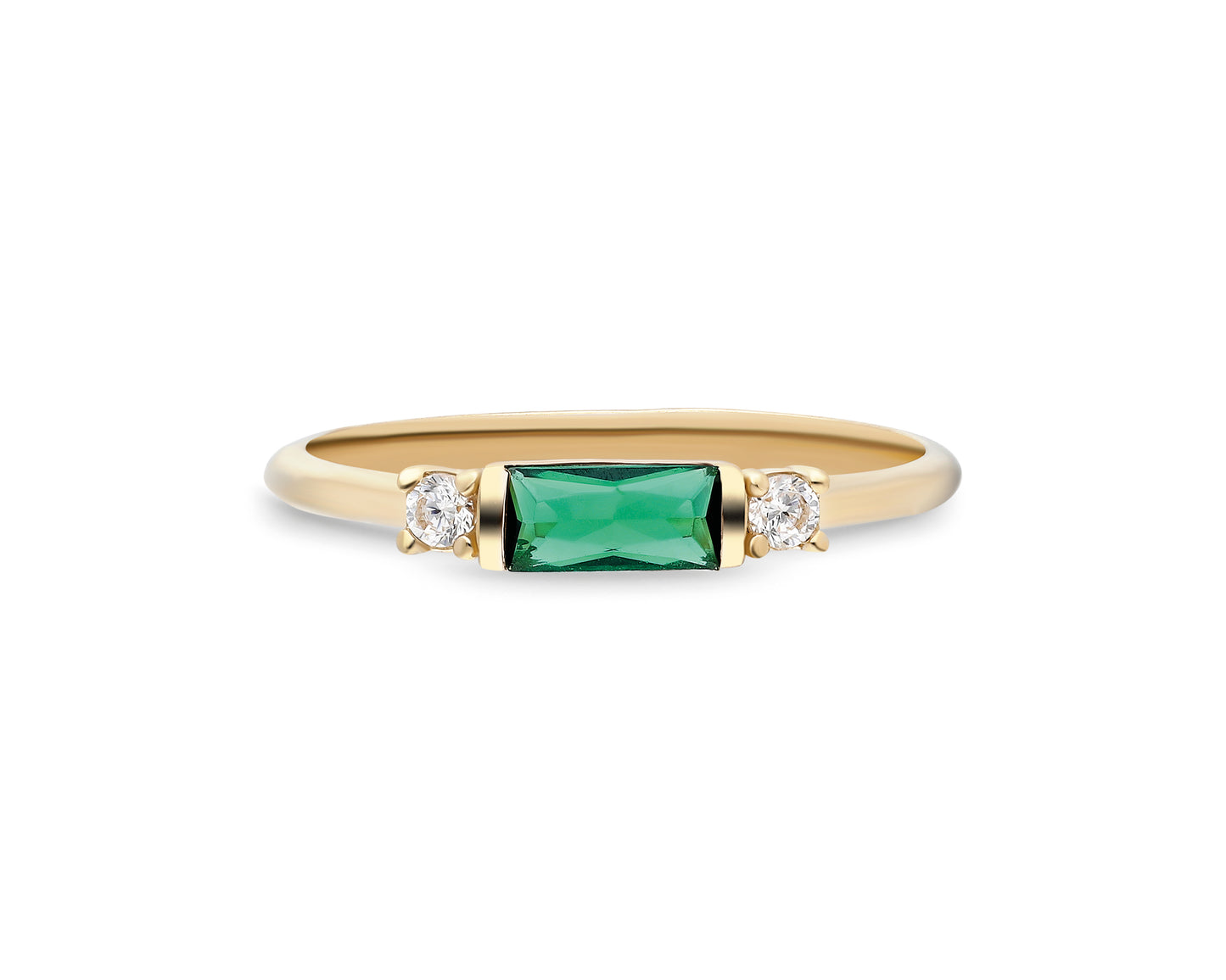 14k Gold Emerald & Diamond Stacking Ring – Minimalist Birthstone Jewelry