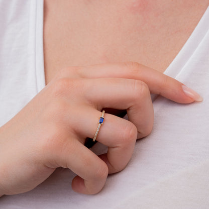 14k Gold Sapphire & Diamond Half Eternity Ring – Dainty September Birthstone Jewelry