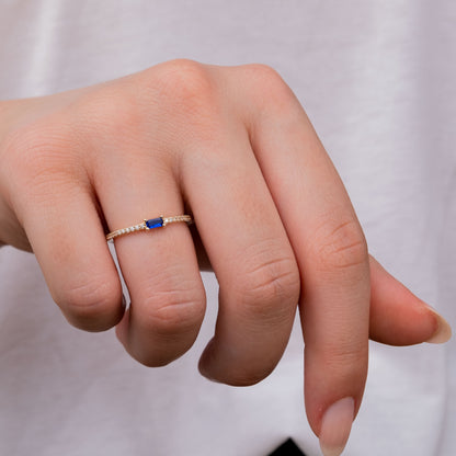 14k Gold Sapphire & Diamond Half Eternity Ring – Dainty September Birthstone Jewelry