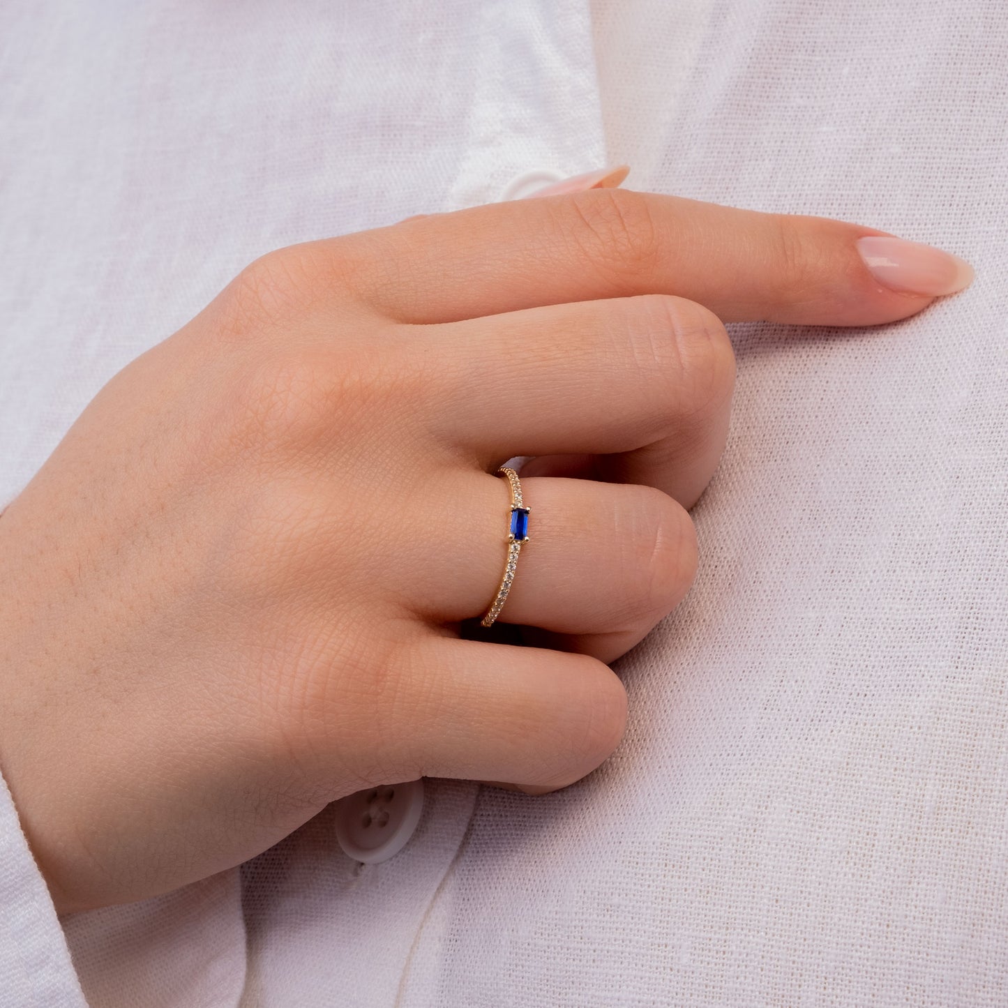 14k Gold Sapphire & Diamond Half Eternity Ring – Dainty September Birthstone Jewelry