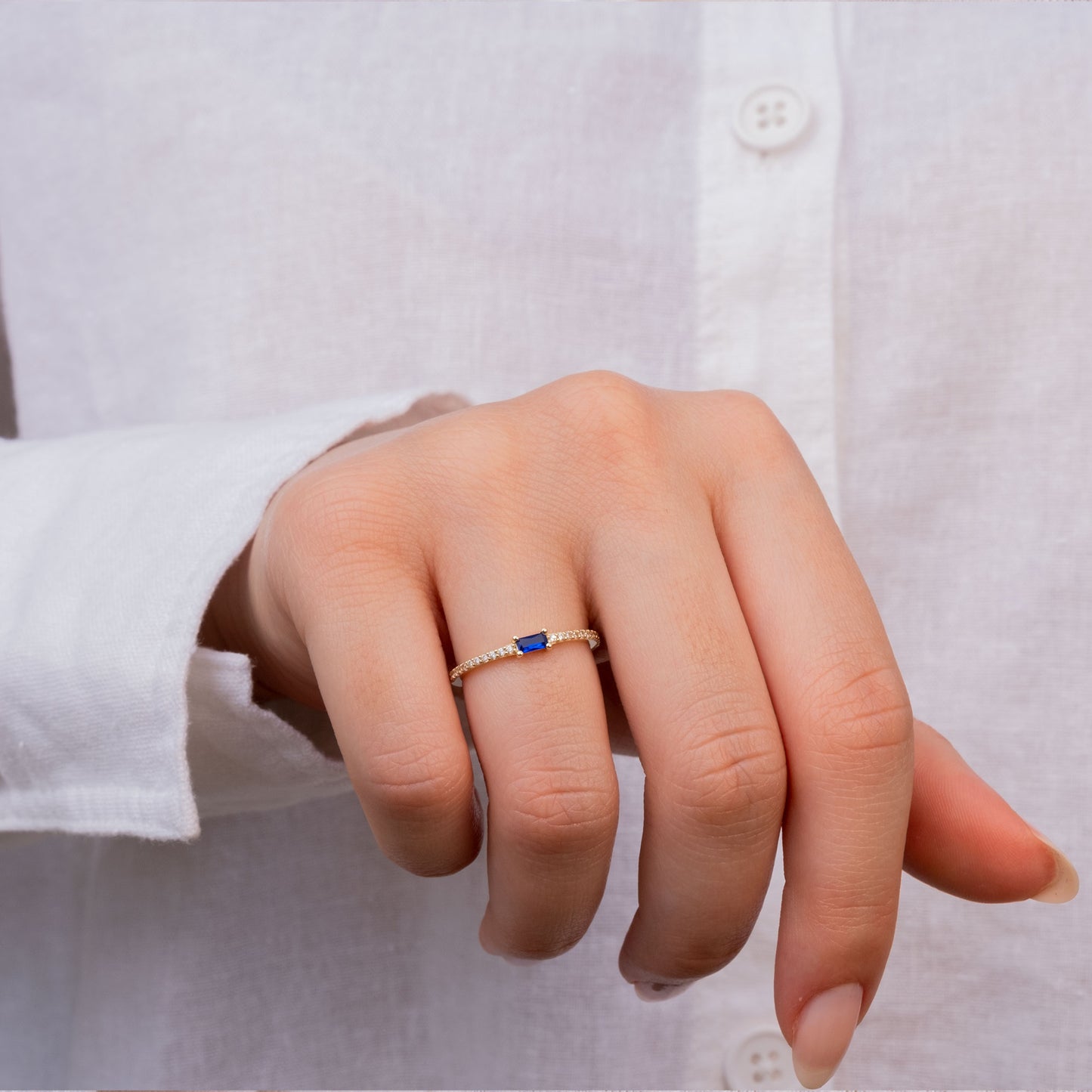 14k Gold Sapphire & Diamond Half Eternity Ring – Dainty September Birthstone Jewelry