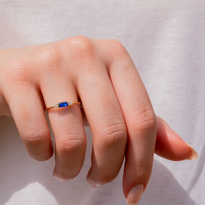 14k Solid Gold Sapphire and Diamond Ring – Minimalist September Birthstone Jewelry