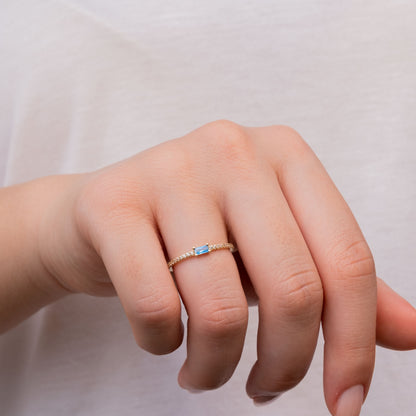 14k Gold Aquamarine & Diamond Half Eternity Ring – Dainty March Birthstone Ring