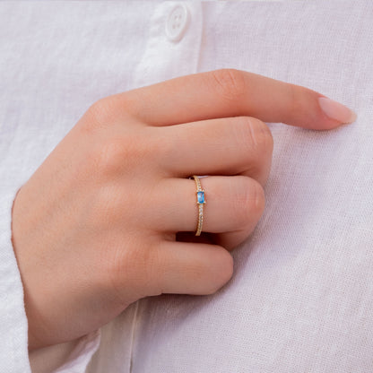 14k Gold Aquamarine & Diamond Half Eternity Ring – Dainty March Birthstone Ring