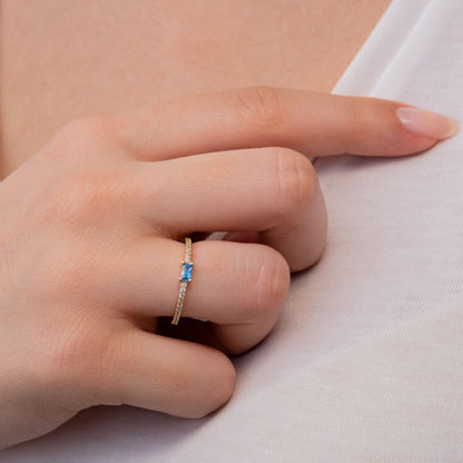 14k Gold Aquamarine & Diamond Half Eternity Ring – Dainty March Birthstone Ring
