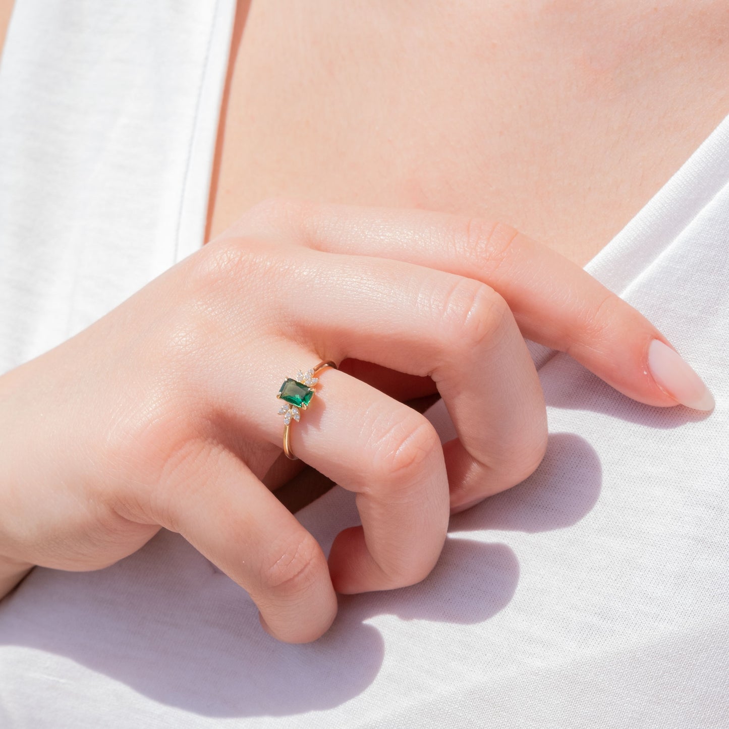 14k Gold Emerald Floral Diamond Ring – May Birthstone Jewelry