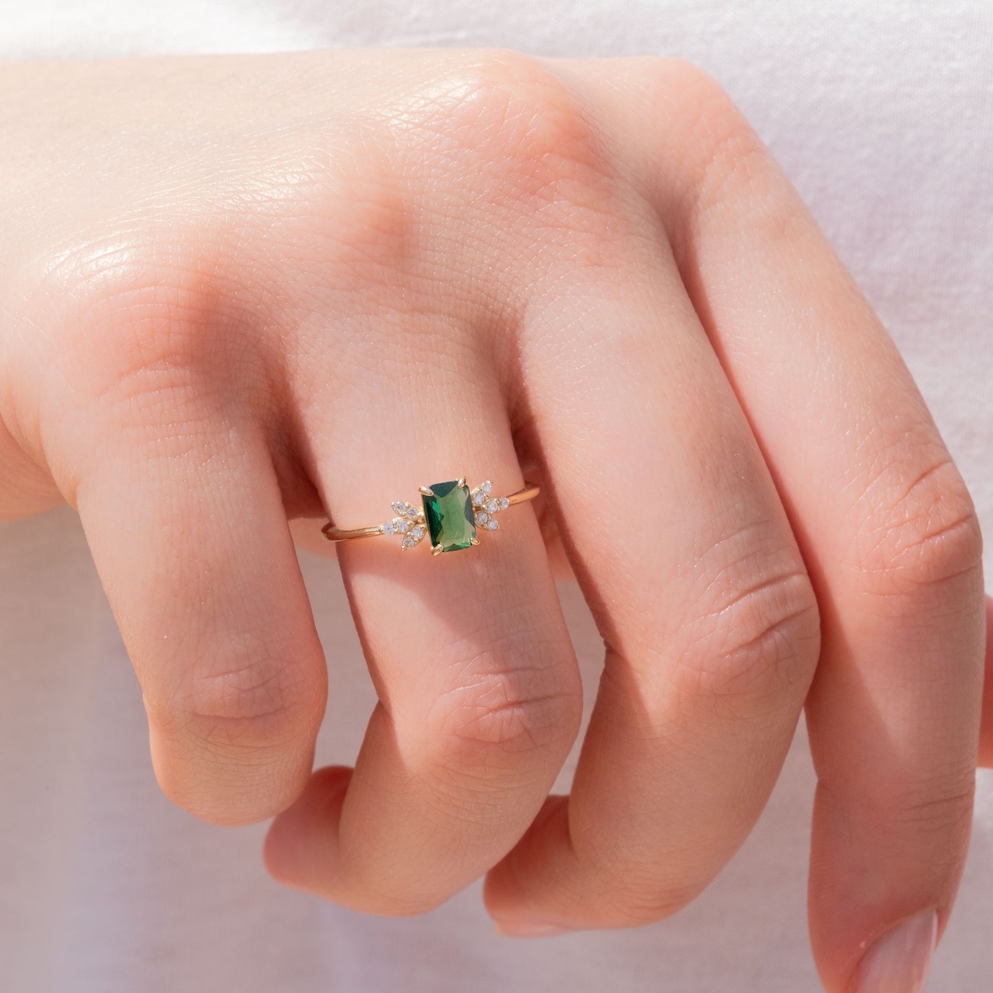 14k Gold Emerald Floral Diamond Ring – May Birthstone Jewelry