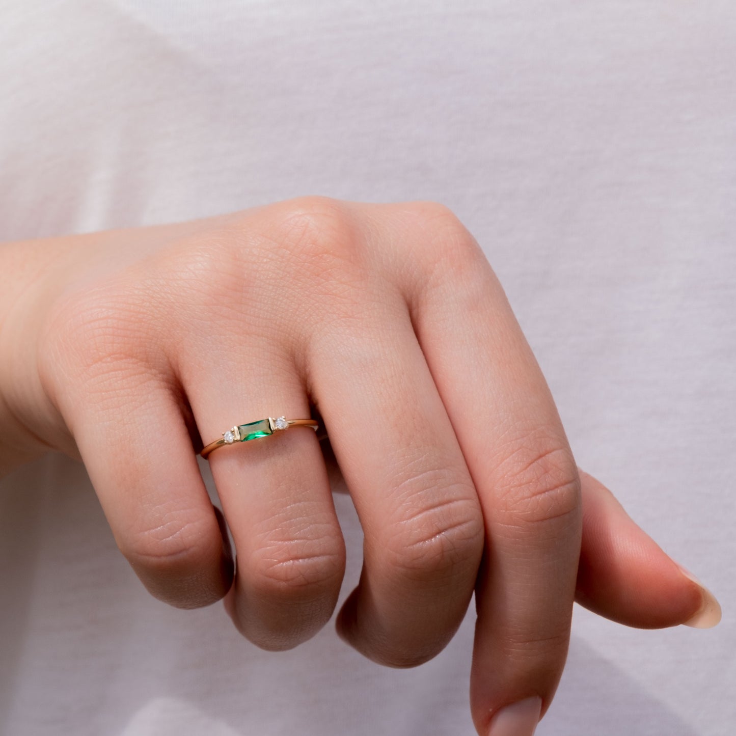 14k Gold Emerald & Diamond Stacking Ring – Minimalist Birthstone Jewelry