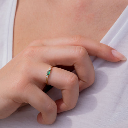 14k Gold Emerald & Diamond Stacking Ring – Minimalist Birthstone Jewelry