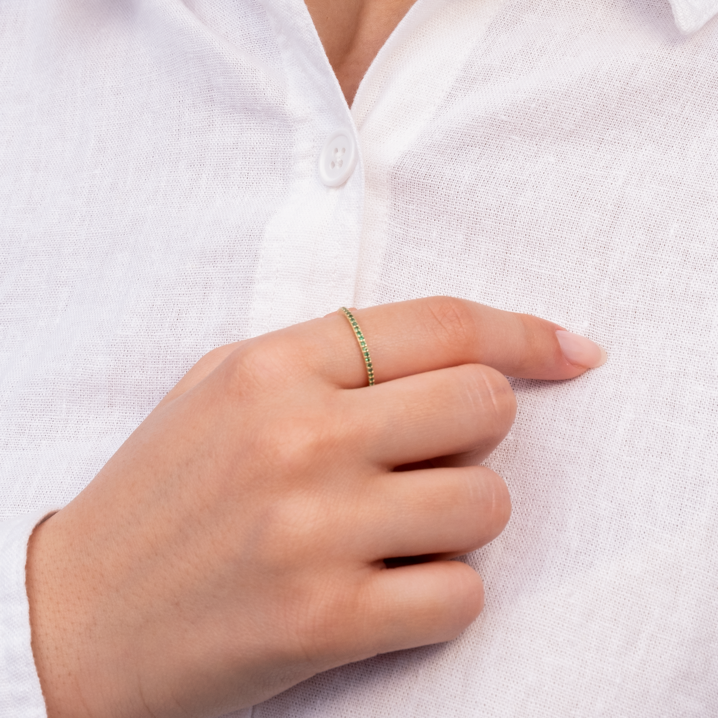 14k Gold Emerald Half Eternity Band Ring – May Birthstone Jewelry