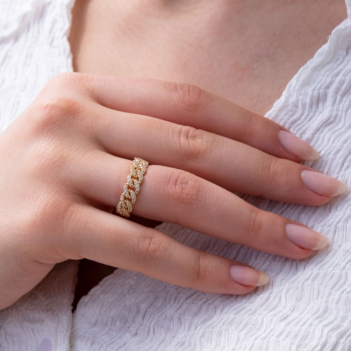 14k Gold Diamond Curb Chain Ring – Bold Pavé Statement Band