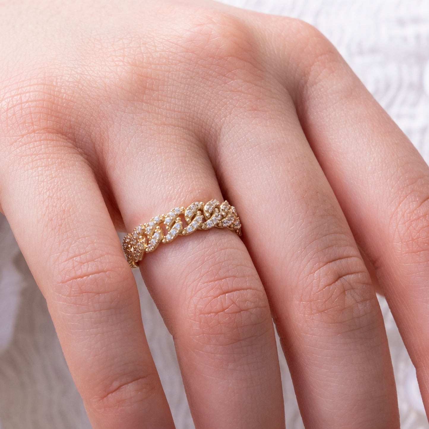 14k Gold Diamond Curb Chain Ring – Bold Pavé Statement Band